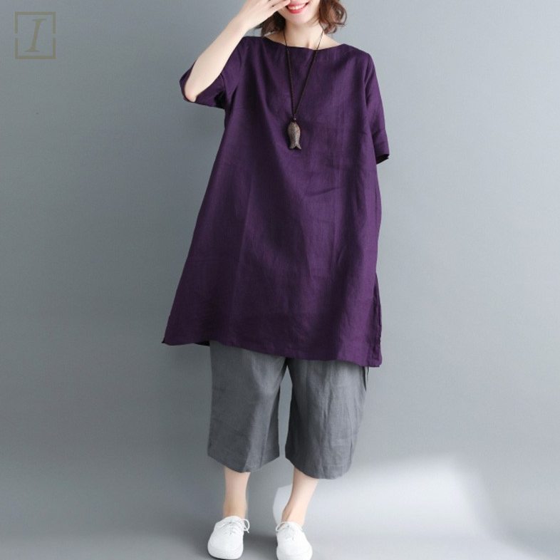 紫色/T恤+灰色/休閒褲