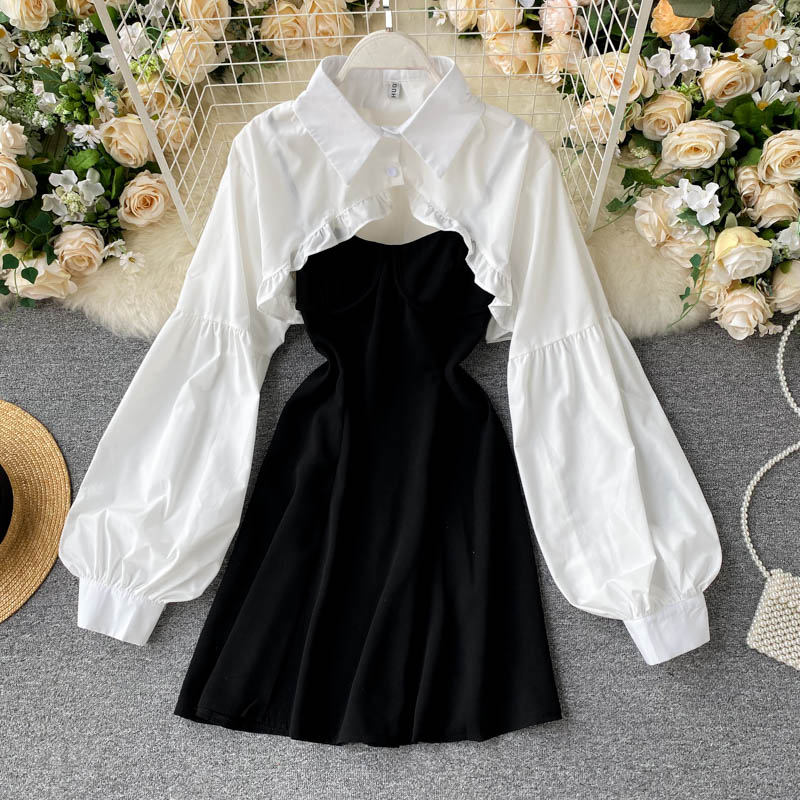 白色/襯衫+黑色/洋裝