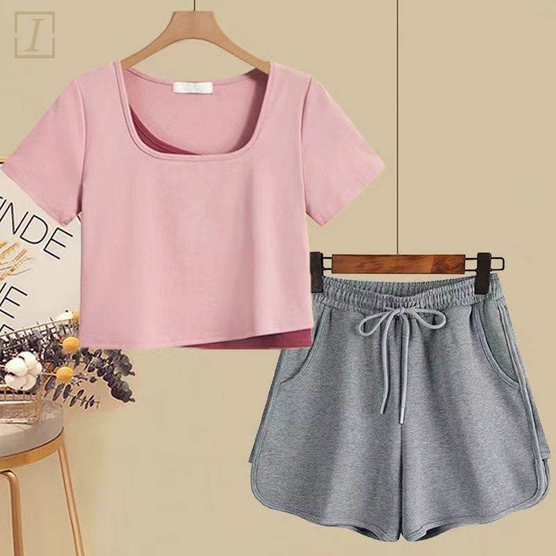 粉色/T恤+灰色/短褲
