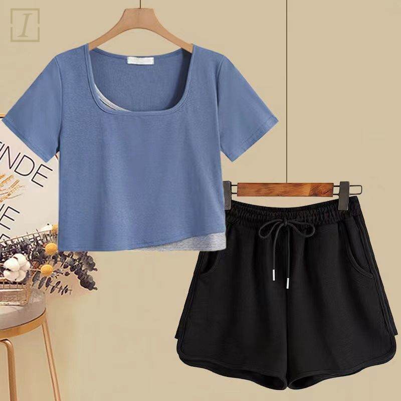 藍色/T恤+黑色/短褲