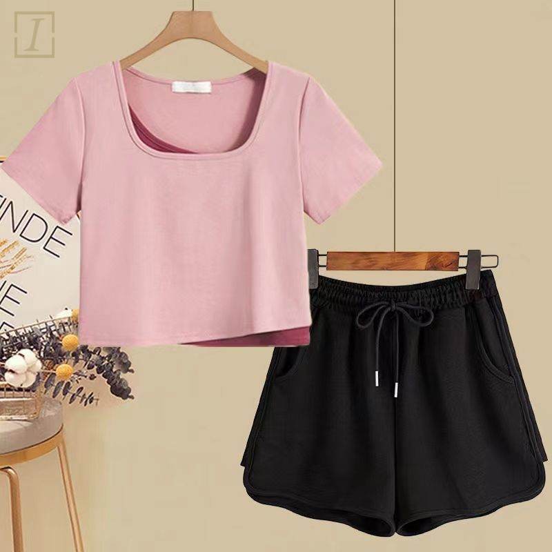 粉色/T恤+黑色/短褲