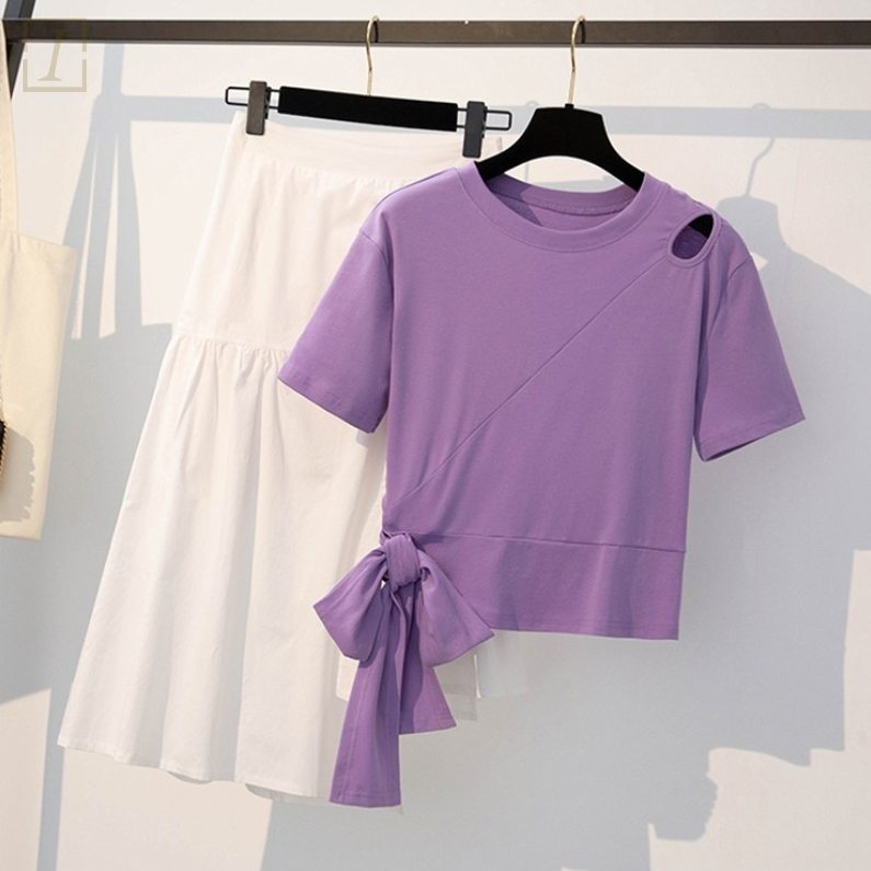 紫色上衣+白色裙類/套裝