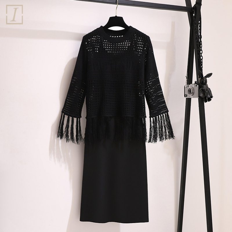 黑色針織+黑色洋裝