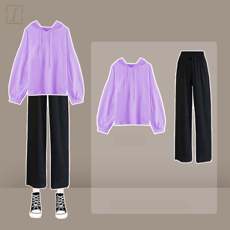 紫色/衛衣+黑色/褲子