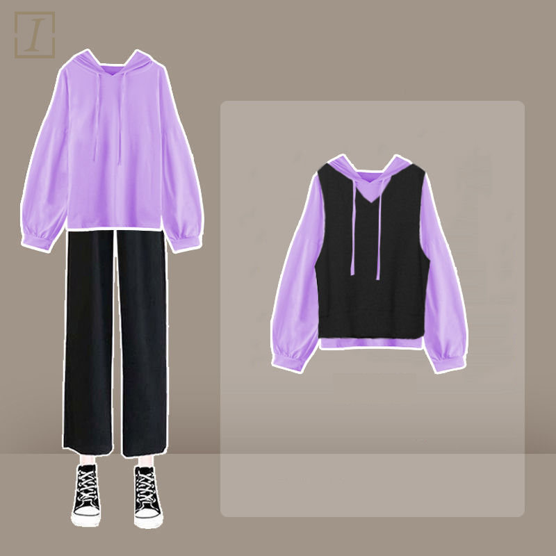 紫色/衛衣+黑色/馬甲