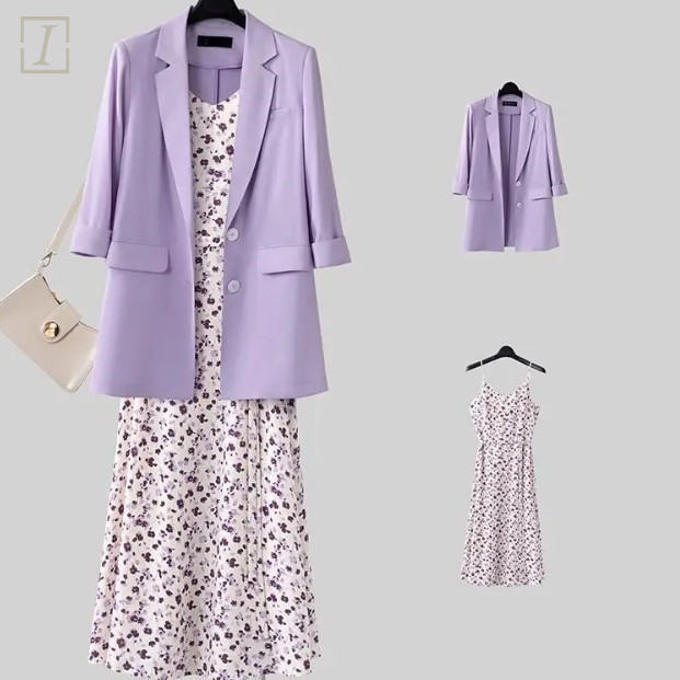 紫色外套+紫色洋裝