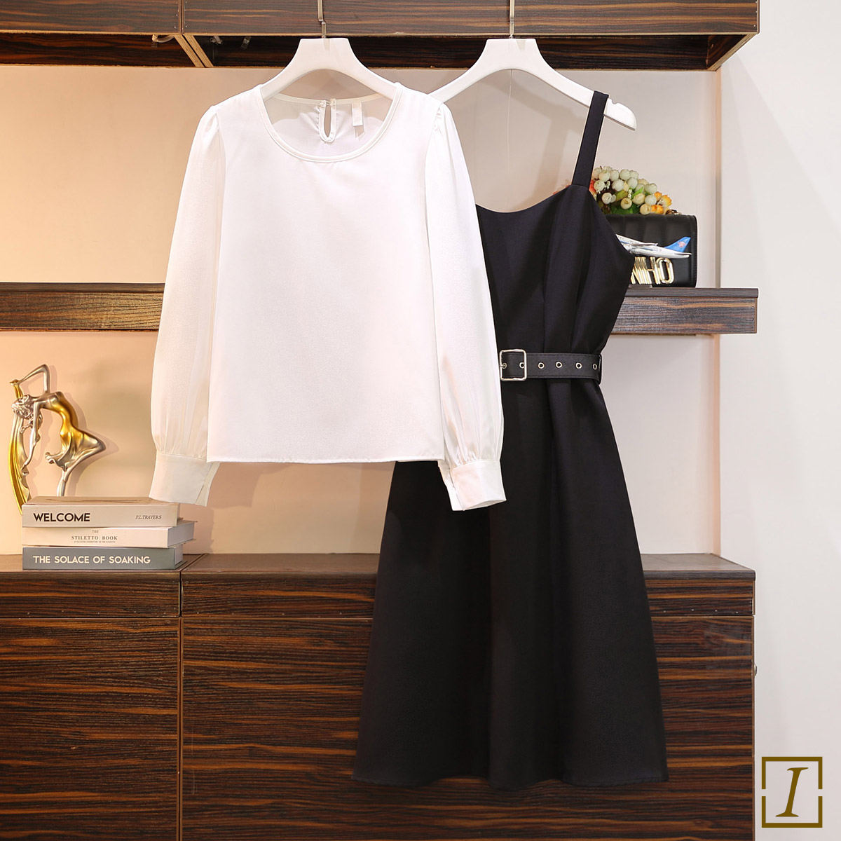 白色（襯衫袖）/襯衫+黑色/洋裝