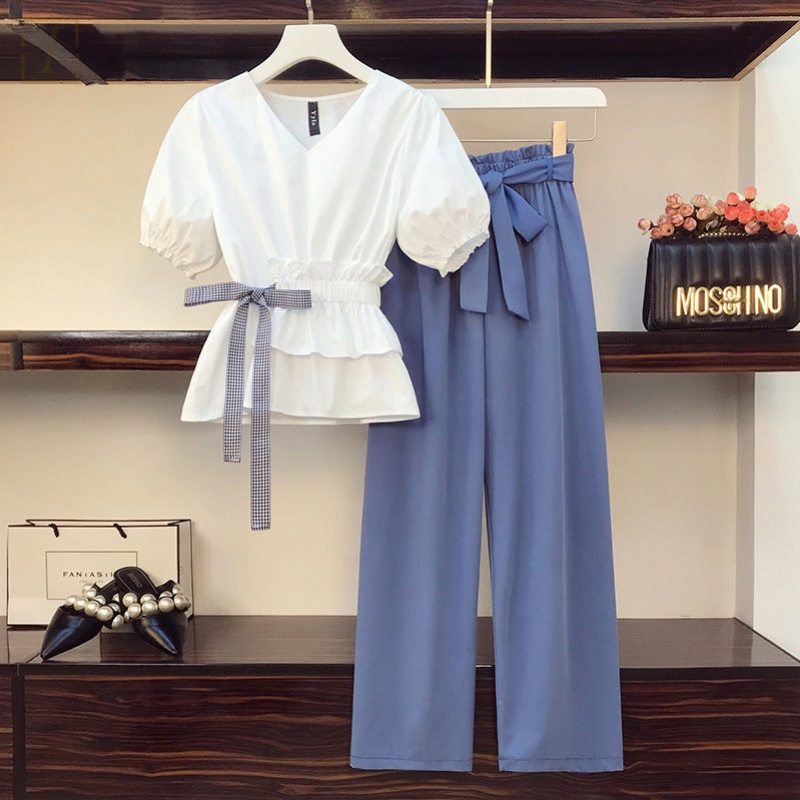 白色/襯衫+藍色/褲子/套裝