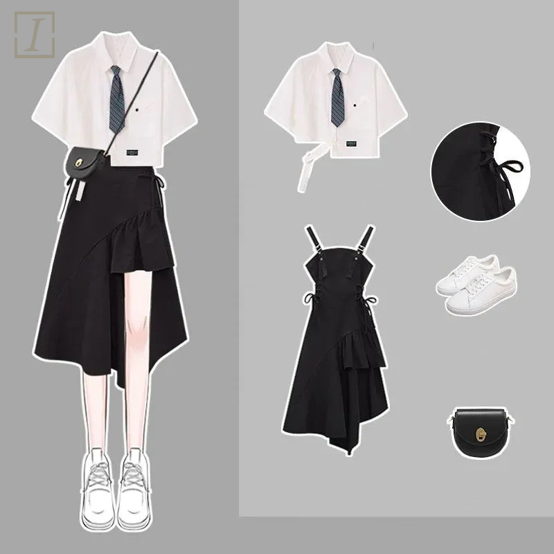 白色襯衫+黑色連衣裙