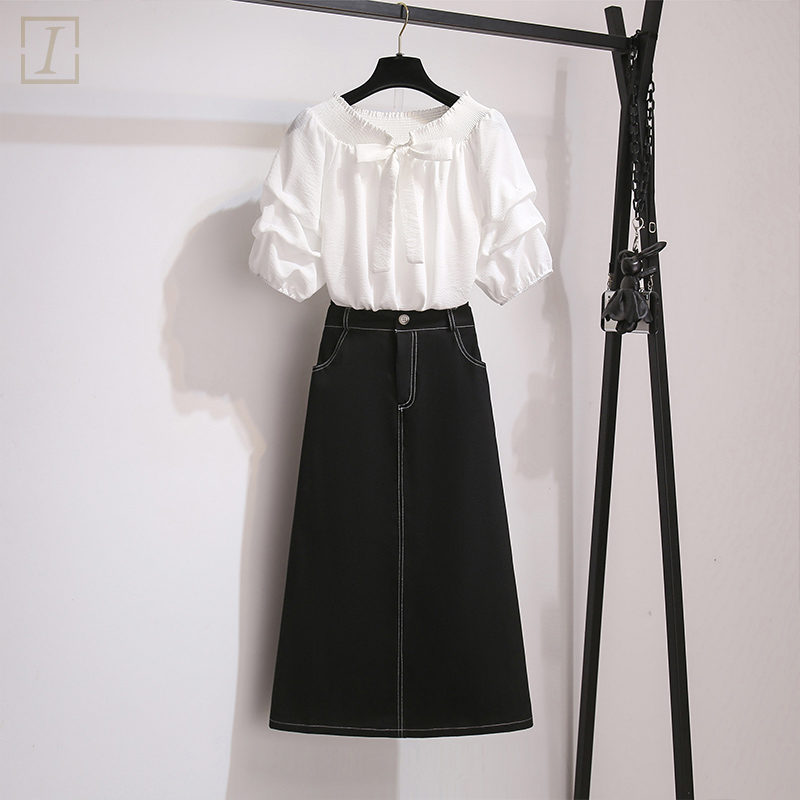 白色襯衫+黑色裙類/兩件套