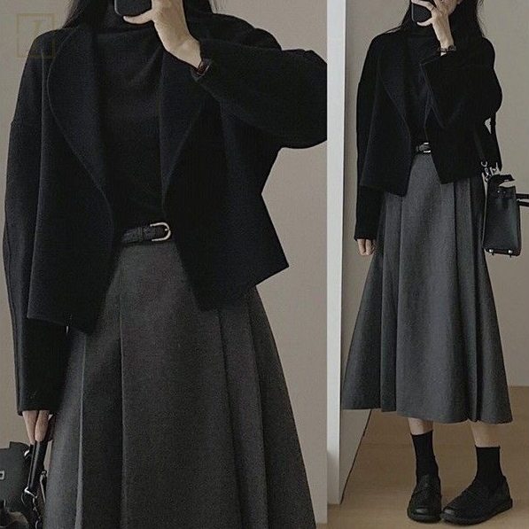 黑色/外套+灰色/裙類