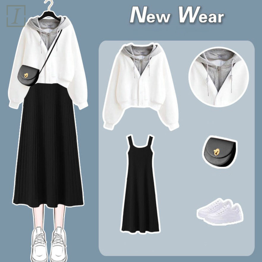 白色/運動衣+黑色/吊帶洋裝