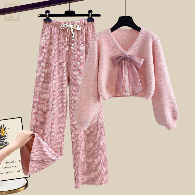 粉色/毛衣+粉色/闊腿褲