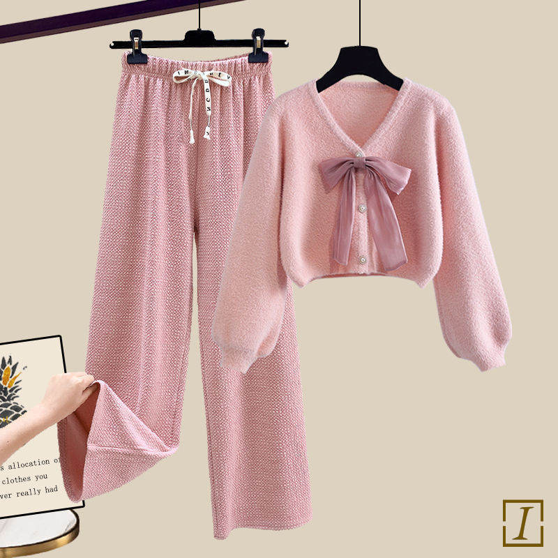 粉色/毛衣+粉色/闊腿褲