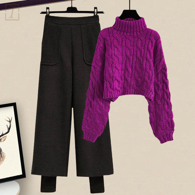 紫色毛衣+休閒褲/套裝