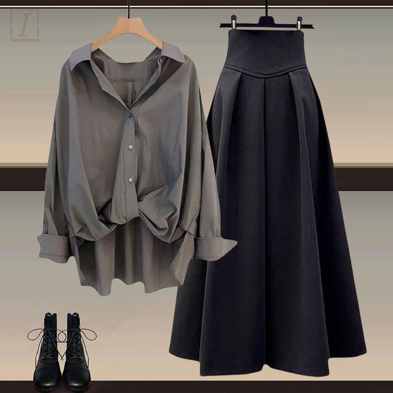 灰色/襯衫+黑色/裙類