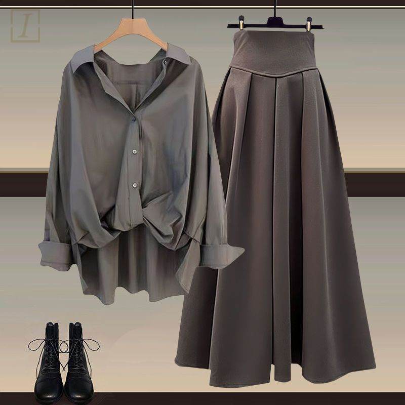 灰色/襯衫+咖啡色/裙類
