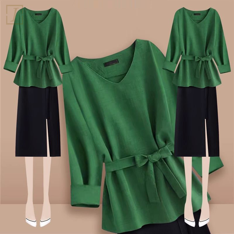 綠色襯衫+黑色裙類