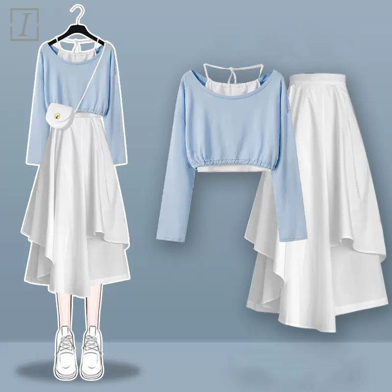 藍色/上衣+白色/吊帶+白色/裙類
