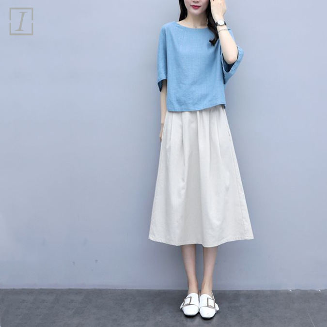 藍色/襯衫+米白色/裙類