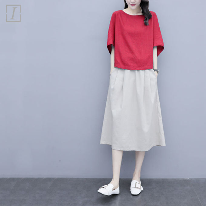 紅色/襯衫+米白色/裙類