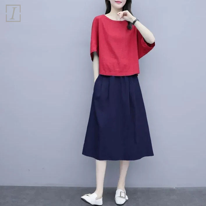 紅色/襯衫+藏青色/裙類